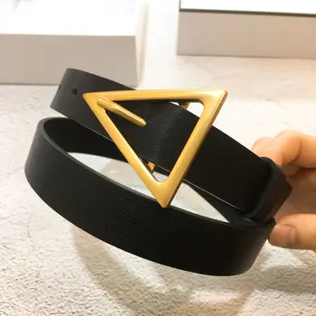 

Ma'am Genuine Leather Belt Woman Ins Wind Triangle Buckle Decoration Match Jeans Skirt Cowhide Waist Bring Woman