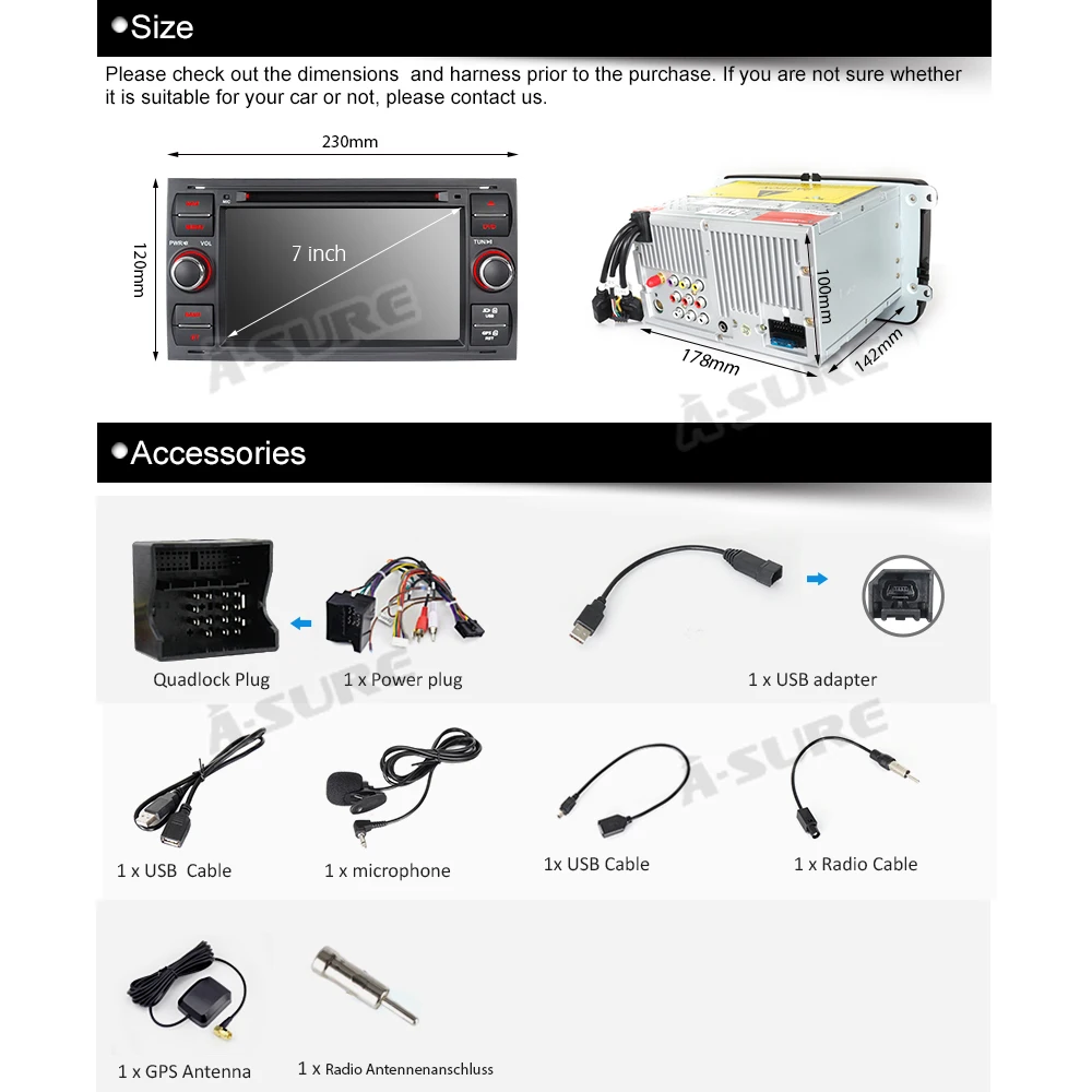 Sale A-Sure 2 Din Car Auto Radio GPS Player Navigation For Ford Transit Focus Galaxy S-Max C-Max Fusion Fiesta FM RDS SWC DVD USB 3G 5