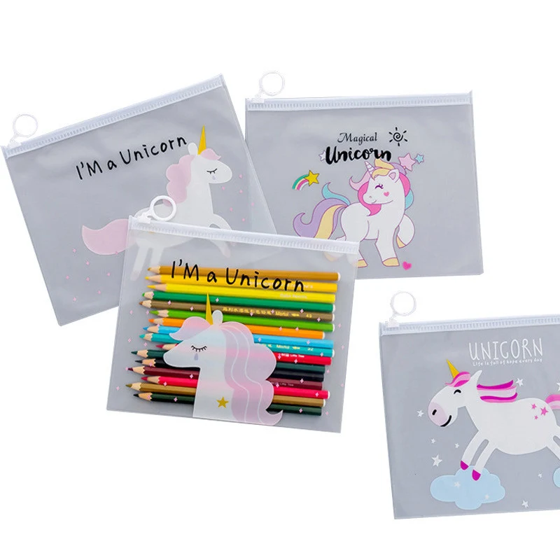 

Big Capacity Cute Unicorn gel pen bag PVC Transparent Pink leopard pencil case bag Stationery pouch gift school supplies
