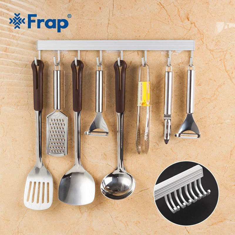 Кухонный крючок Frap 6 10 крючков из нержавеющей стали для хранения ложек дуршлаг настенная вешалка органайзер