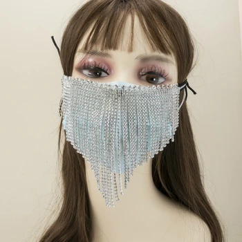 

New Trendy Rhinestone Jewelry Mask Fashion Crystal Shiny Mask Women Glitter Cosplay Accessories Face Mouth Metal Role Play masks