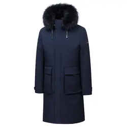 2019 зимняя новая мужская куртка-пуховик с меховым воротником, деловая мода, Толстая теплая длинная парка и пальто, Мужская брендовая одежда