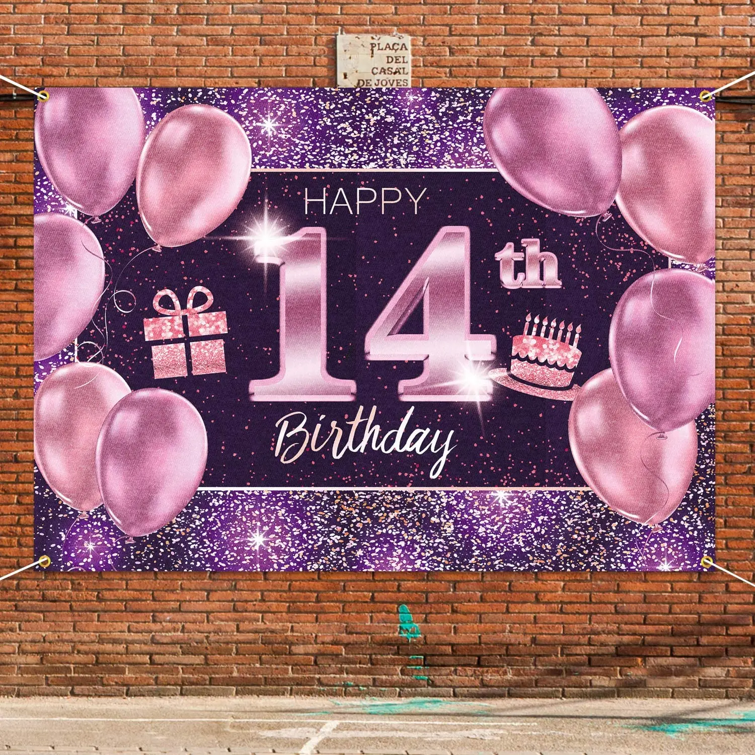 14th Birthday Banner Backdrop Decorations for Girl's Rose Gold Happy 14 Year Old Birthday Decor Photo Booth Props 14th Party Supplies