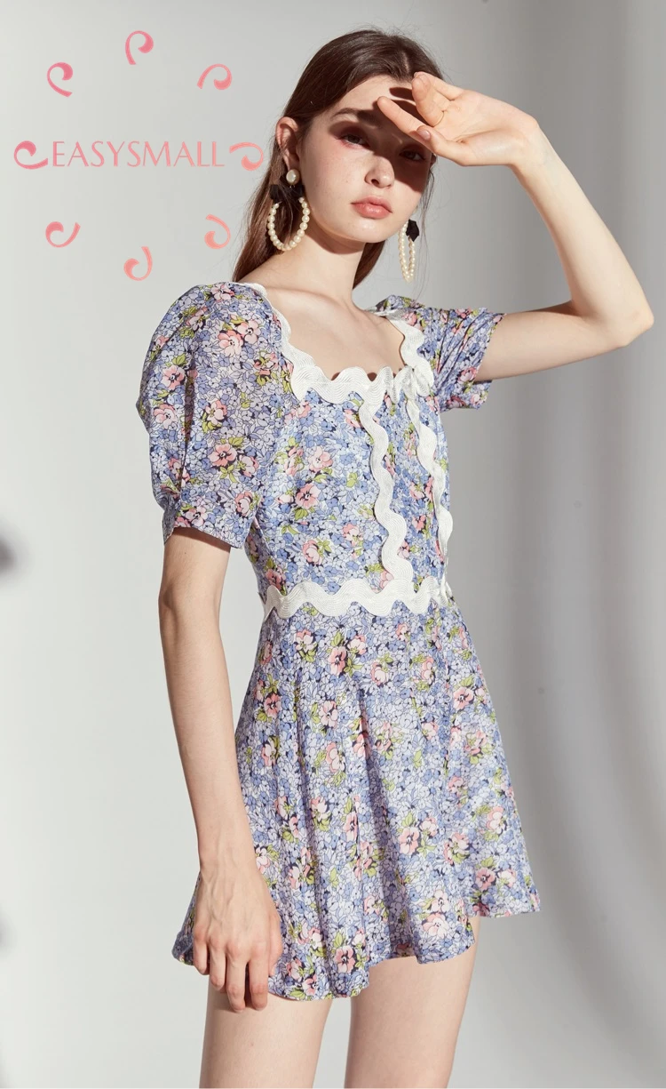 EASYSMALL ZIMMER, женское платье, модное, сексуальное, с открытой спиной, высокого класса, Vestidos, с блестками, винтажное, цветочное, с высокой талией, с коротким рукавом