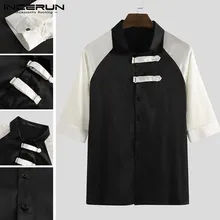 Men Designed Buckle Fashion Shirt Mans Turn Down Collar Blouse Men's Vintage Half Sleeve Shirts White&Black Casual Tops S-5XL Shirts