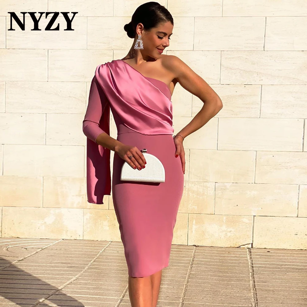 NYZY C300 Elegant Orange One Sleeve Cocktail Dresses for Party Evening Graduation Homecoming