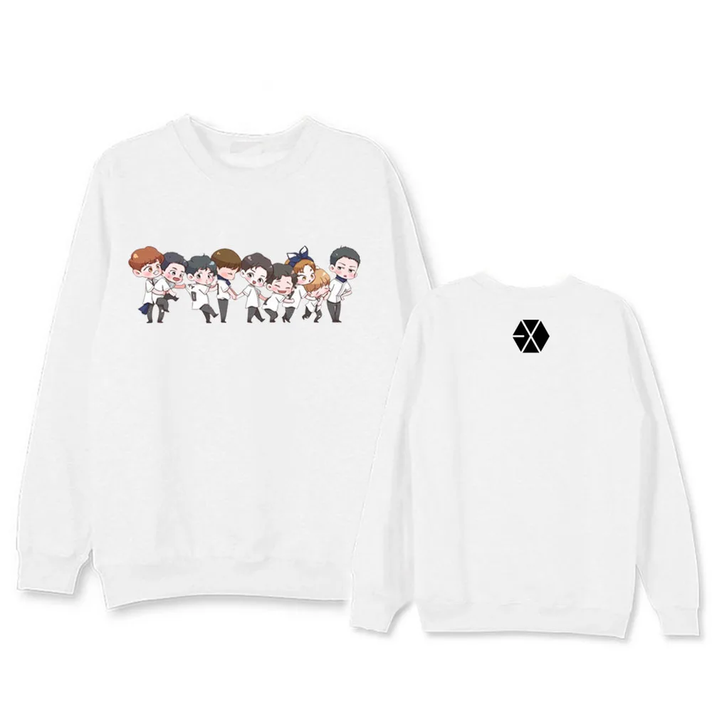 Kpop Черный Розовый EXO мультфильм свитшот с круглым вырезом женские зимние теплые пуловеры хип-хоп Новые kawaii толстовки Женская одежда - Цвет: EXO