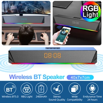 

RGB Wireless Bluetooth 5.0 Speaker 2400mAh Battery Music Gaming Stereo Sound Speaker with Mic Support Bluetooth/AUX/TF Card/U