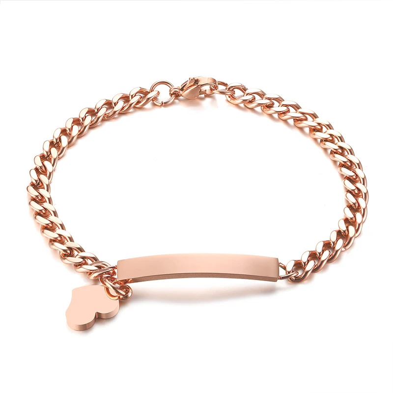 basis Rose gold Vnox Мода ID Сердце браслет для Для женщин Нержавеющая сталь металл обеспечить DIY выгравировать Услуги - Окраска металла: basis Rose gold
