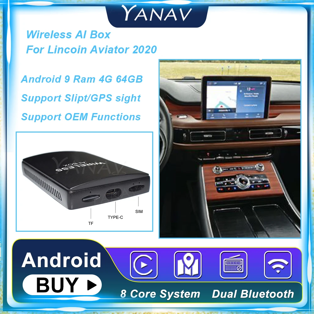 Android 4G 64 Гб Carplay Беспроводная ИИ-приставка для Lincion Aviator 2020 Qualcomm 450 Автомобильная