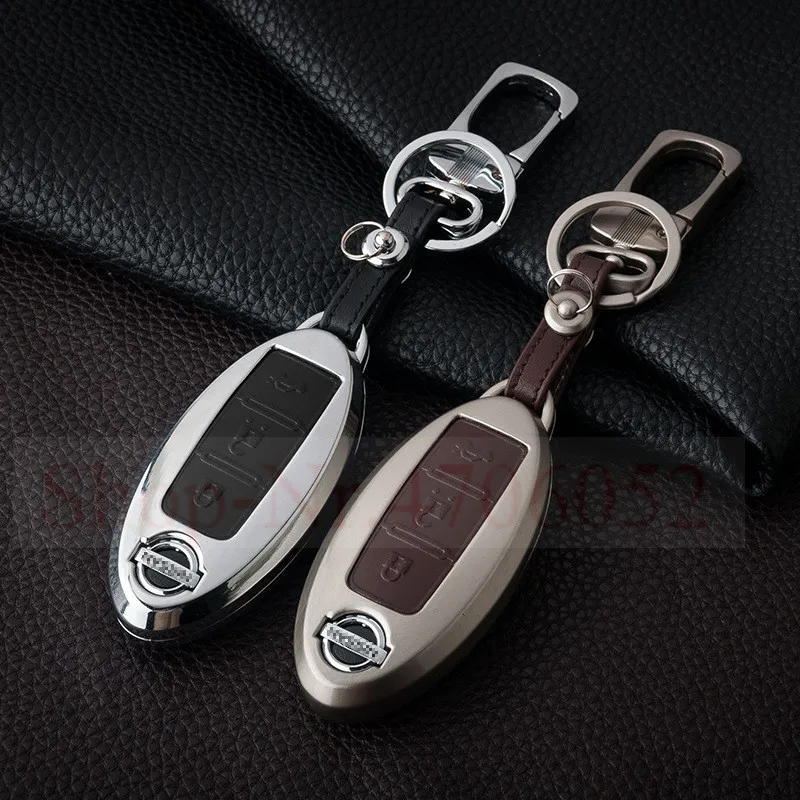 

Galvanized Alloy+Leather Car Key Case Cover Shell For Nissan Versa LEAF Sentra Altima Rogue Kicks X-Trail Qashqai Keychains