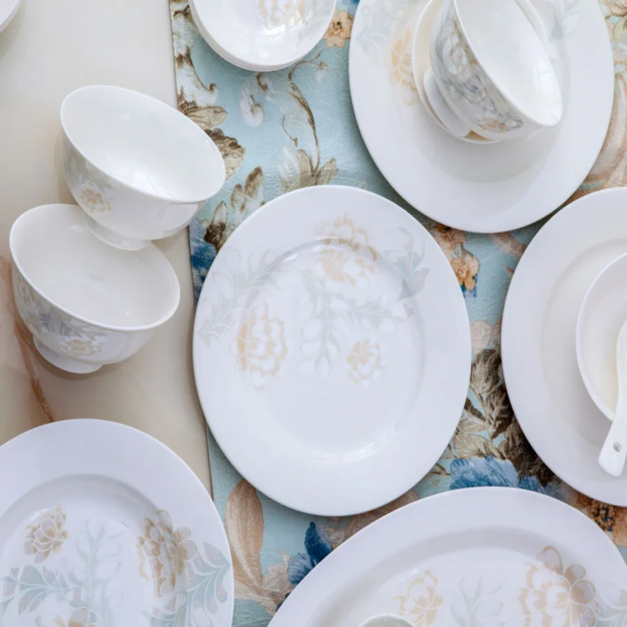 60 Heads Jingdezhen ceramics Dinner Dish Rice Salad Noodles Bowl home dish soup bowl taste dish rice bowl Pot Dinnerware Sets