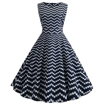 

Vintage Dress 2019 Casual Summer Wave Print Women Robe 50s 60s Rockabilly Swing Pinup Vestidos Elegant Dot Party Dress Plus Size