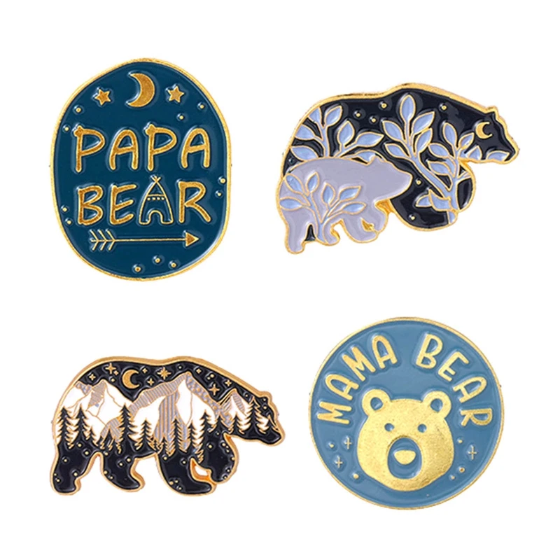 Mama Bear With Cubs Enamel Pins Cute Cartoon Animal Brooches Bear Family Lapel Pin Badge Bag Jewelry Gift For Friends Wholesale