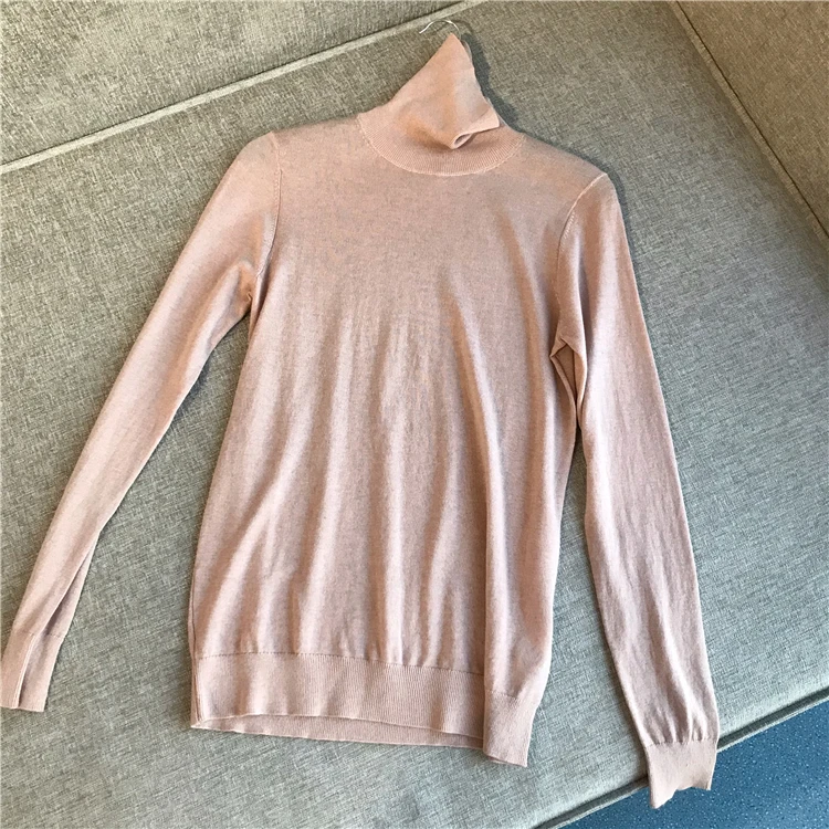pink Женские пуловеры 55% шелк 45% шерстяные трикотажные свитера водолазка пуловер Осень Зима Джемпер вязаный натуральный шелк базовый свитер - Цвет: pink