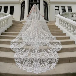 Luxury 1 Tier Wedding Veils Custom Made Cathedral Length Lace Appliques Bridal Veil Top Quality