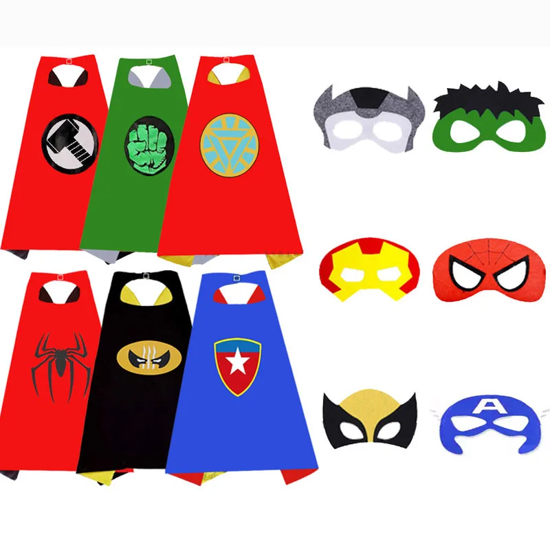 Superhero Capes with Masks Cosplay Costumes Spiderman Hulk Birthday Party Christmas Halloween Dress up Gift for Kids |