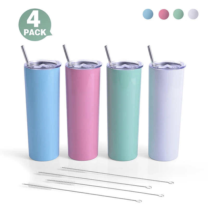 MURRICON 20oz Sublimation Skinny Tumbler (4 pack) Stainless Steel Double Wall Insulated Tumbler Cup travel coffee mug for gift