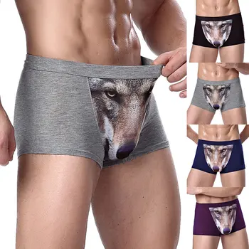 

2020 Men Underwear Boxer Shorts Loose Breathable Sleepwear Print Men Underwear Panties Underpants 3D Wolf Underpants Briefs