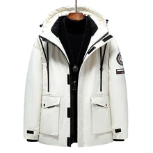 

FAKUNTN Winter Fashion Men's Hooded Down Jacket Thick Warm Windproof 90% White Duck Down Coat Male 3XL