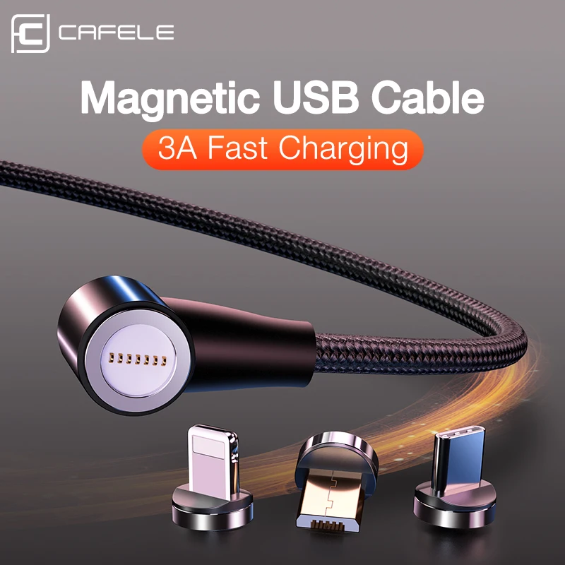 Cafele USB Магнитный зарядный кабель 1 м 2 м Быстрая зарядка usb type C Micro 90 градусов L Тип для iphone samsung huawei Xiaomi для ios