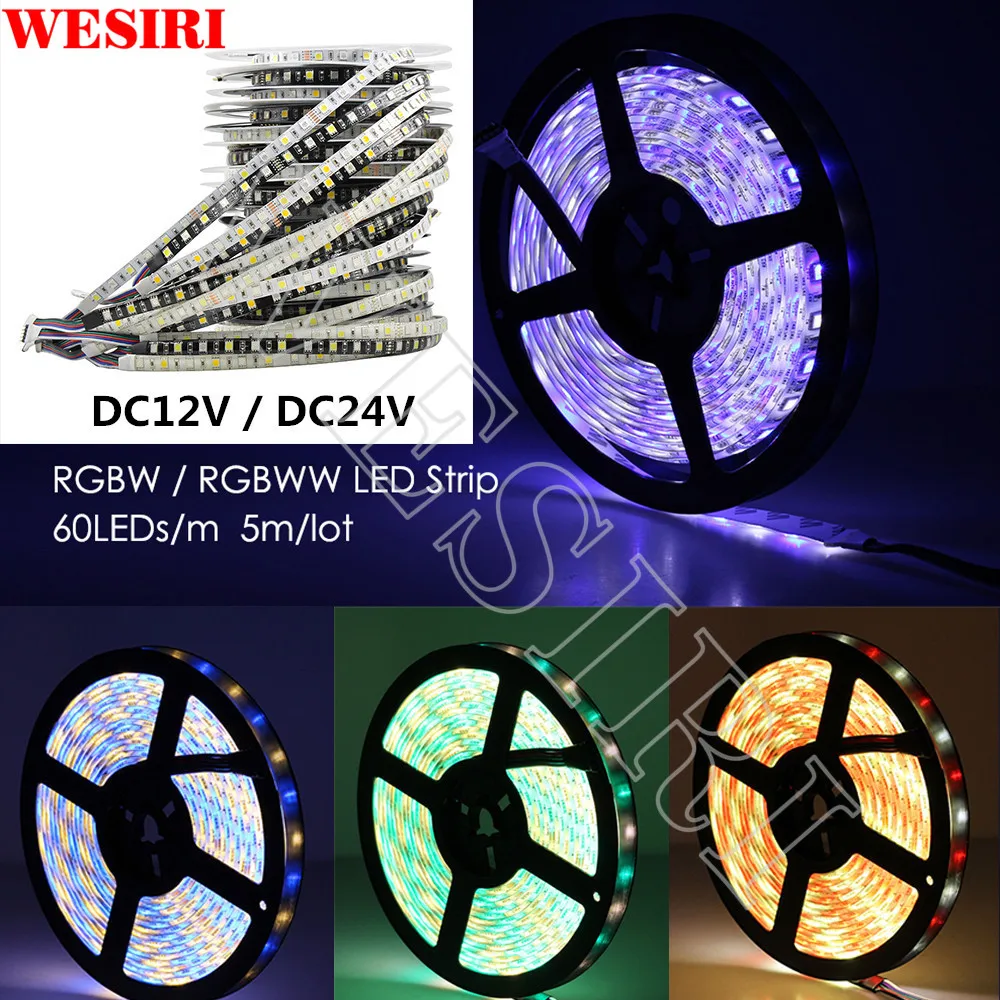 5050 RGBW Mixed Color LED Strip DC 12V / 24V Flexible LED Light RGB+White / RGB+Warm White 60 LED/m IP30/IP65/IP67 5m/lot