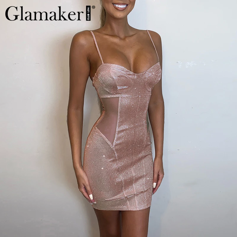 Glamaker, трикотажное облегающее платье на бретельках с v-образным вырезом, женское мини-платье с высокой талией в стиле пэчворк, женское сексуальное платье осень-зима
