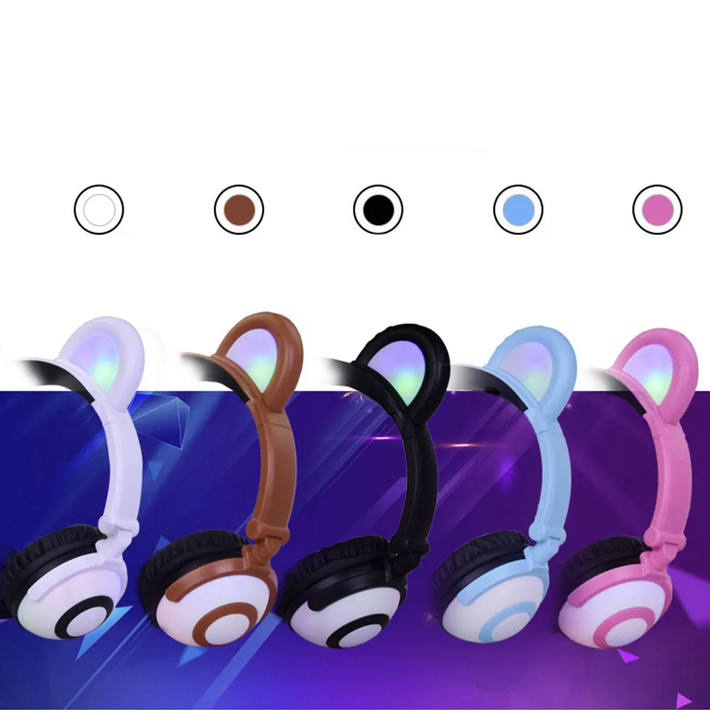 Kids Headsets With Cat Ear LED On Ear Foldable Headset For Kids Earphone Special Crack  Sports Multiple Colours#20