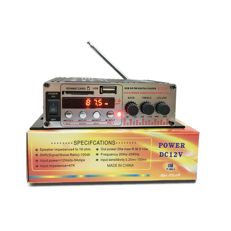 IG-мини-усилитель мощности для автомобиля 2 канала HIFI аудио усилитель мощности Дисплей Bluetooth стерео автомобильный кинотеатр усилитель с fm-радио USB/TF/AUX