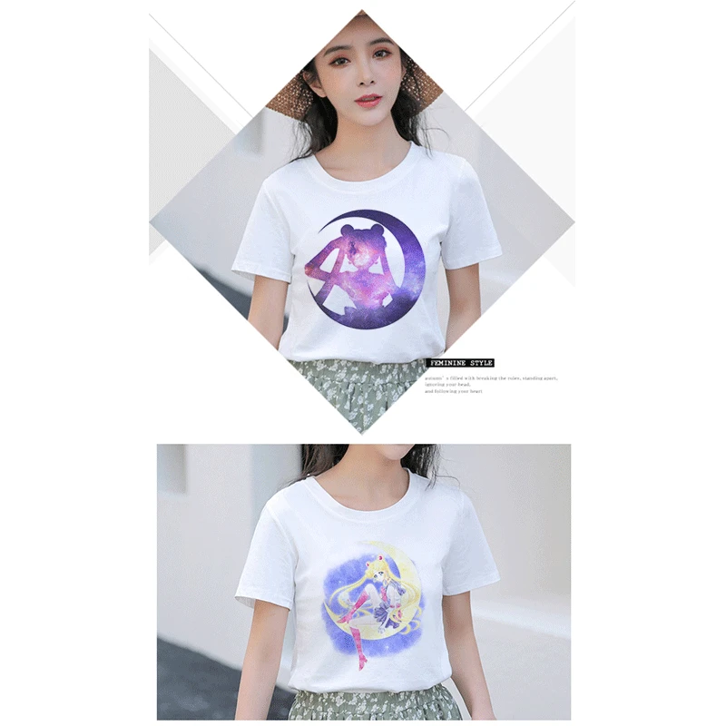 Сейлор Мун Лето Новая модная футболка Harajuku короткий рукав Забавный Ulzzang футболка большой глаз девушка футболка мультфильм женские топы тройники