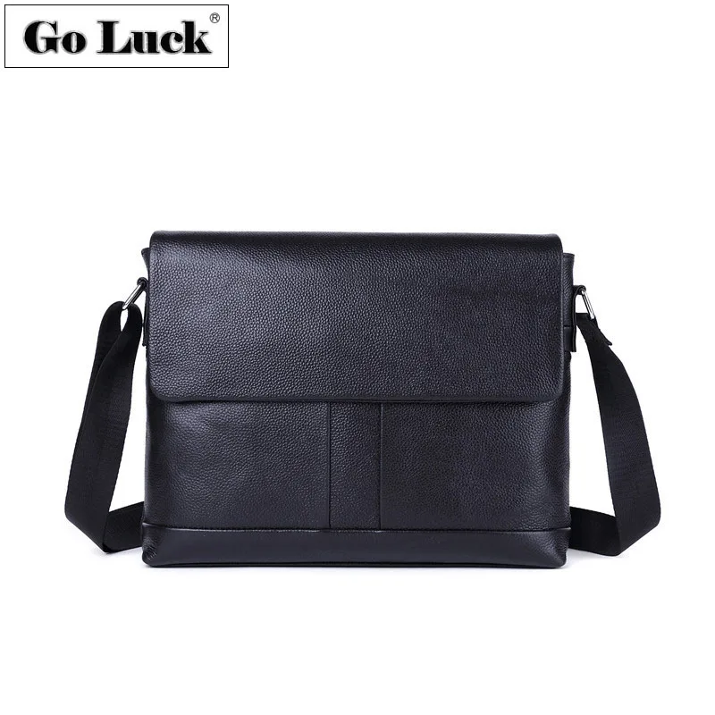 

GO-LUCK Brand Black Genuine Leather Casual Business Men Messenger Bag Men's Cowhide Crossbody Shoulder Bag A4 File OL Pack