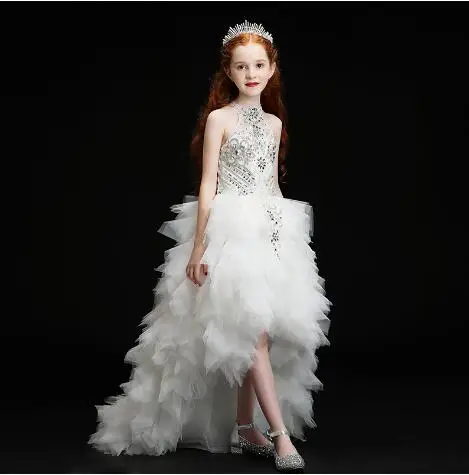 ivory color Платья с цветочным узором для девочек на свадьбу, белые платья для первого причастия со шлейфом для девочек, пышные платья - Цвет: ivory color
