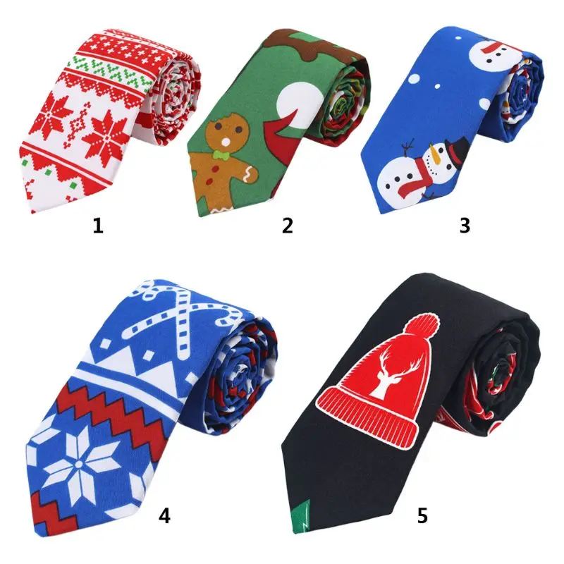 Men Women Christmas Neckties Novelty Cute Snowmen Hat Printed Holiday Party A69C