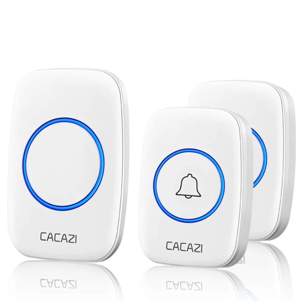 CACAZI Waterproof Wireless Doorbell 300M Remote LED Light Home Cordless Bell 60 chimes 5 Volumes EU Plug 1 2 Button 1 2 Receiver - Цвет: 2 button 1 receiver