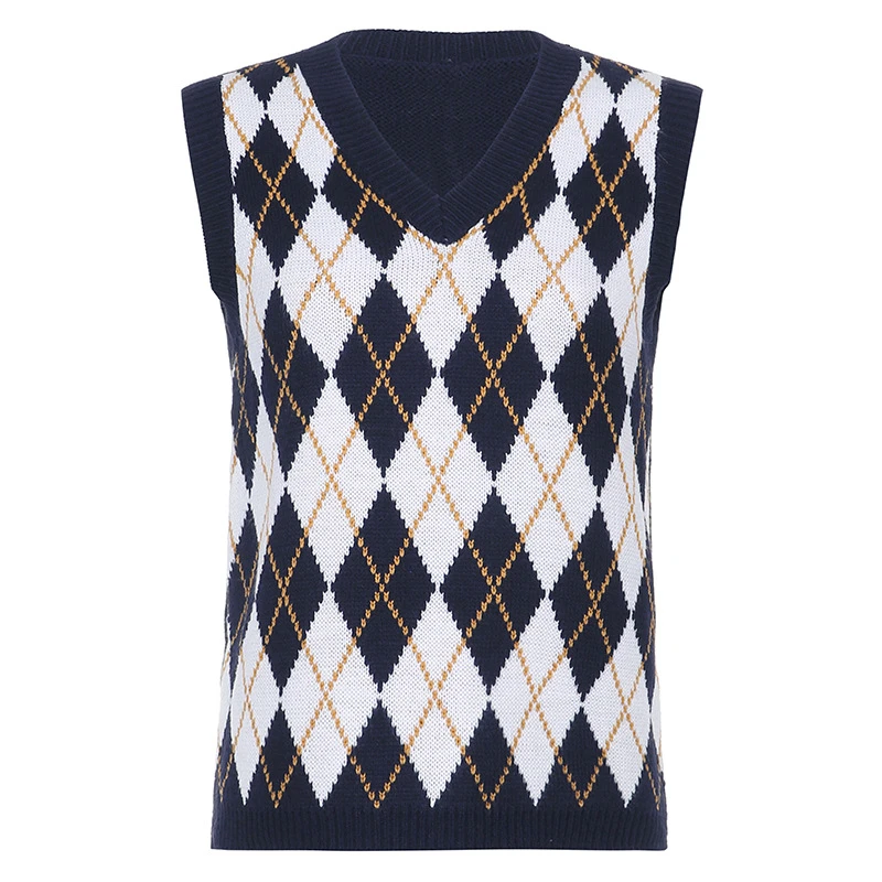 Spring Fall 2021 Fashion Women’s V Neck Sweater Vest  Sleeveless Loose/Slim Fit Argyle Rib Kitted Tank Top Pullover pink cardigan