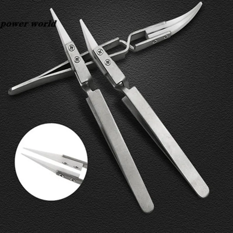 

1Pcs Anti-acid Stainless Steel Ceramic Tweezers Precision Tweezers Reverse Heat Resistant Cross Lock Hand Tool