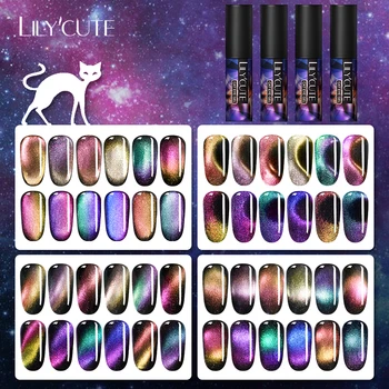 

LILYCUTE 9D Cat Eye Gel Nail Polish Auroras Nails Magnetic Nail Gel Semi Permanent Soak Off UV Gel Polish Black Base Coat Needed
