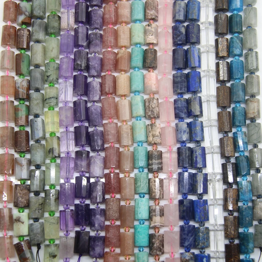 Tube Cylinder Columnar Rose Pink Tiger Quartzs Amethysts Faceted Strand Stone Beads For Pendant Necklaces Bracelet Jewelry makin