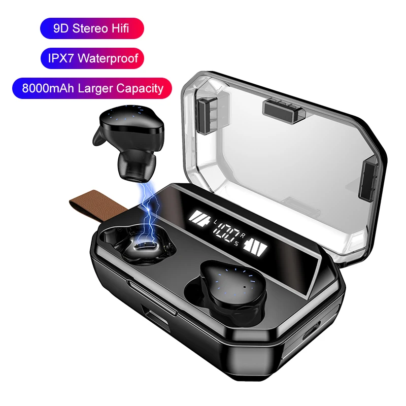 

X12 TWS Wireless Earphone Bluetooth 5.0 Earphones Power Display Button Control with 8000mAh Charging Box Sport Stereo Earbuds