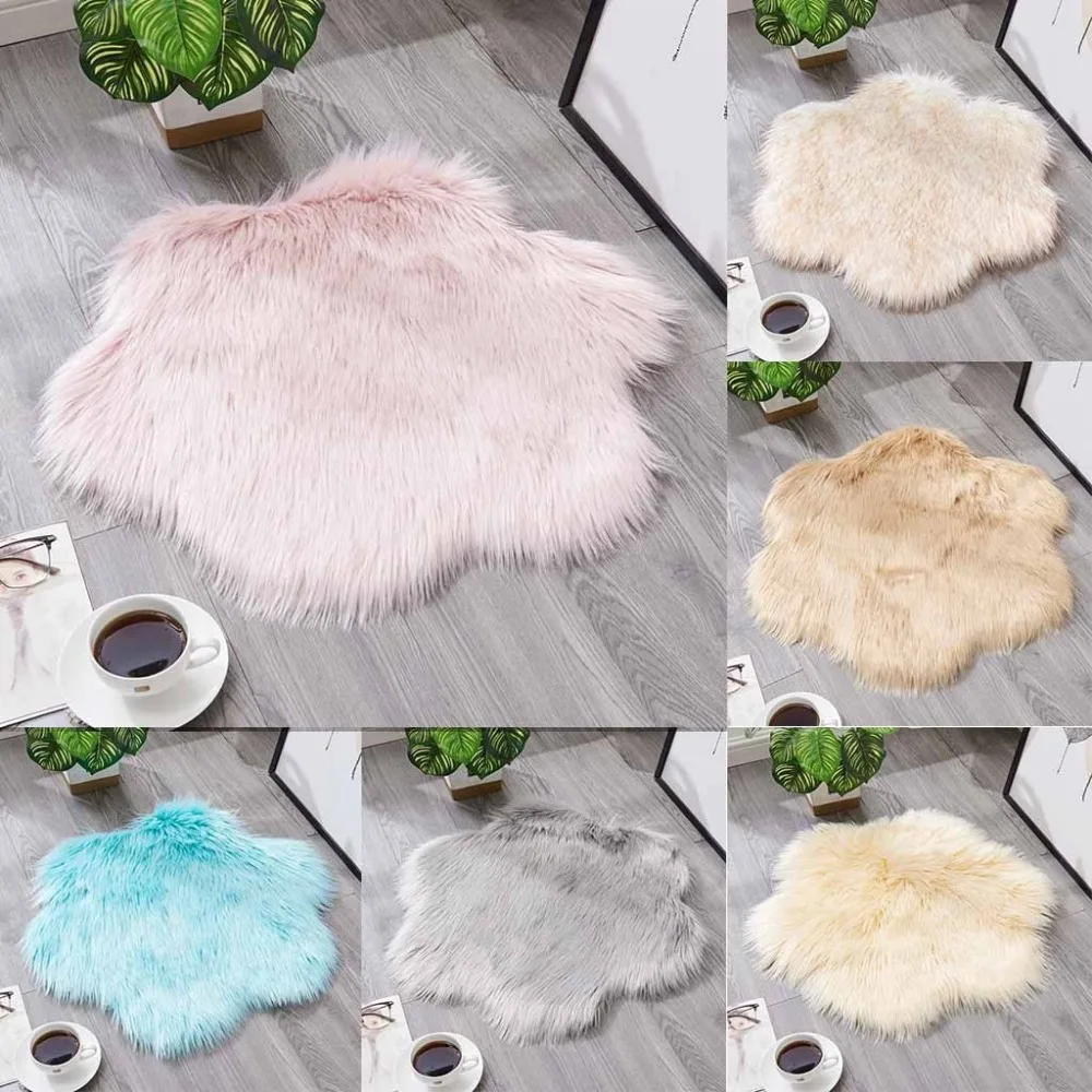 Tapetes Wool Imitation Sheepskin Rugs Faux Fur Non Slip Bedroom Shaggy Carpet Mats#2O21