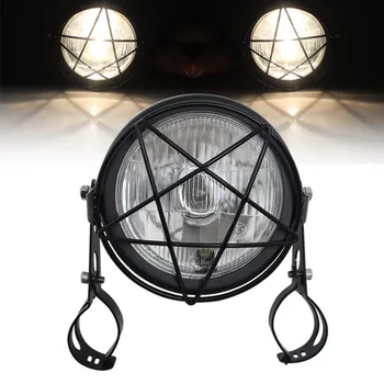 

6.3" Motorcycle Headlight with Metal Grill Cover w/ Grille Mask Cover+Bracket For Harley Cafe Racer Honda CG125 GN125 Universal