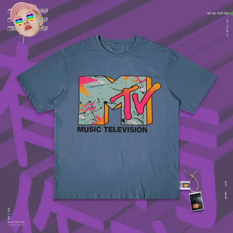 Wang Be Ill Ins Lovers футболка для женщин с большим взрывом, с коротким рукавом - Цвет: Cowboy blue