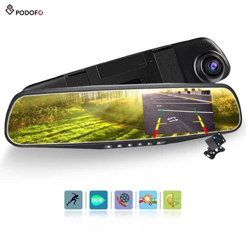 

Podofo 4.3" FHD 1080P DVRs Dual Lens Car DVR Rear View Mirror Registrator Rearview Car Camera Night Vision Dashcam Camcorder