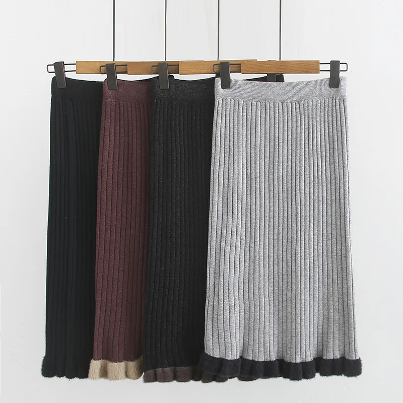 Plus Size Casual 2019 Autumn Women Fashion Mohair knitting Skirts A2-072 | Женская одежда