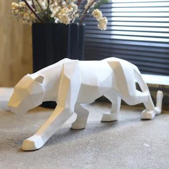 

Leopard Figurine Modern Abstract Geometric Style Resin Panther Animal Statue Home Decoration Accessories Gift