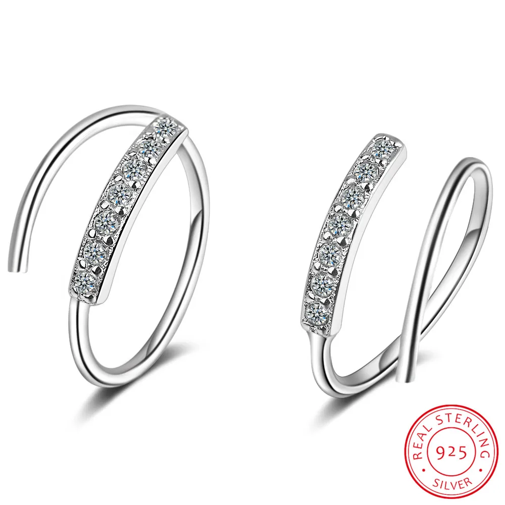 Silver 925 пробы Серебряное кольцо с маленькими ушными костями 10 мм с фианитами плотно Упакованные мини Двойные серьги DA293 - Цвет камня: Silver