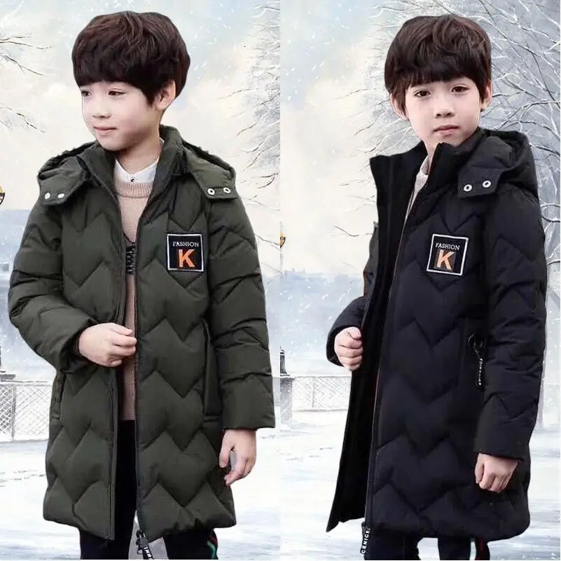 

2019 Children's Garment Thickening Winter Child Boys Clothes Medium and long Hooded collar Coat