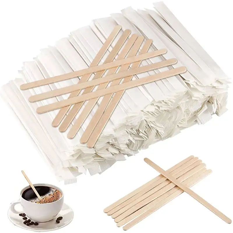 100 Pcs Disposable Stirring Sticks Natural Wooden Tea Coffee