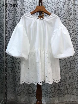 

High Quality Cotton Blouses 2020 Summer Style White Yellow Tops Women Hollow Out Embroidery Patchwork Casual Vintage Tops Ladies