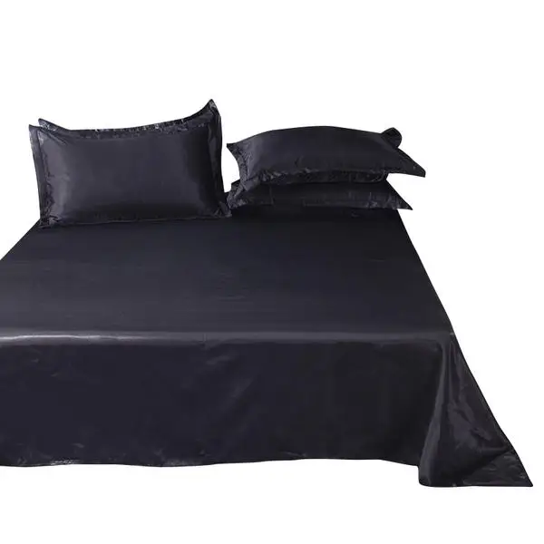 

2019 New King Full Queen Bedspread Soft Solid Color Flat Sheet Satin Sheets Silk Bed Sheet Size 180*230/230*250cm Pillowcase